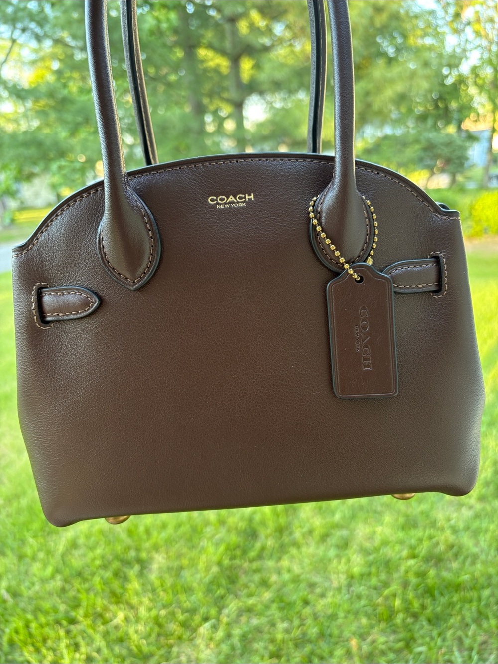 Coach Soft Empire Carryall Bag 21 Maple Brown Brass Leather Crossbody CCY99 - Picture 3 of 12